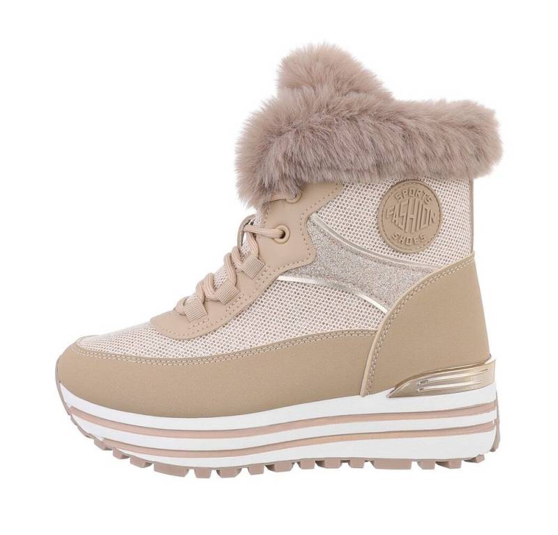 Ital-Design Damen High-Top Freizeit Sneakerboots Keilabsatz/Wedge Sneakers High in Hellbraun von Ital-Design