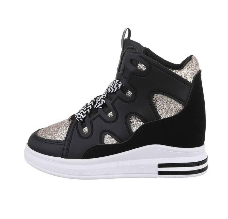 Ital-Design Damen High-Top Freizeit Sneakerboots Keilabsatz/Wedge Sneakers High in Schwarz von Ital-Design