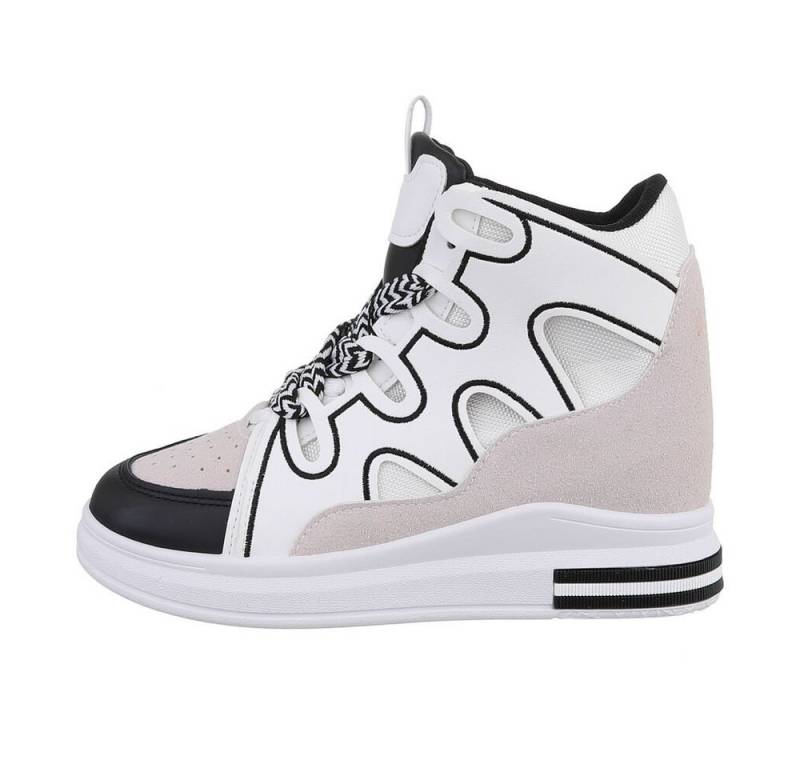 Ital-Design Damen High-Top Freizeit Sneakerboots Keilabsatz/Wedge Sneakers High in Weiß von Ital-Design