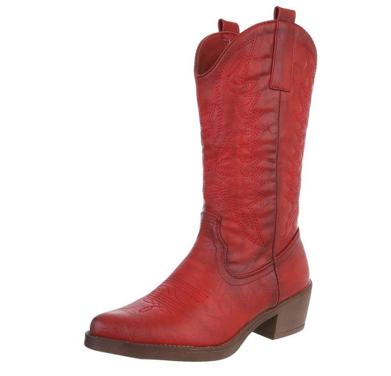 Ital-Design Damen Kniehohe Western-Stiefel mit Stickerei und Blockabsatz Westernstiefel (89938057) Blockabsatz Stiefel in Rot von Ital-Design