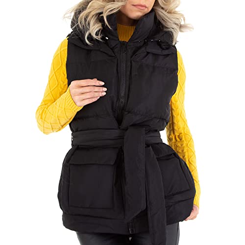 Ital Design Damen LEICHT GEFÜTTERT KAPUZE (ABNEHMBAR) GÜRTEL JACKE Gr. L Schwarz von Ital Design