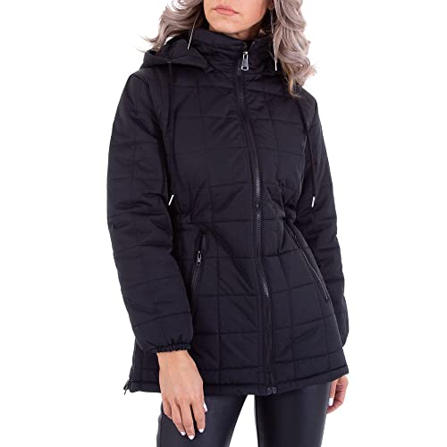 Ital Design Damen LEICHT GEFÜTTERT Kapuze (ABNEHMBAR) Tunnelzug Jacke WhiteICY Gr. M Schwarz von Ital Design