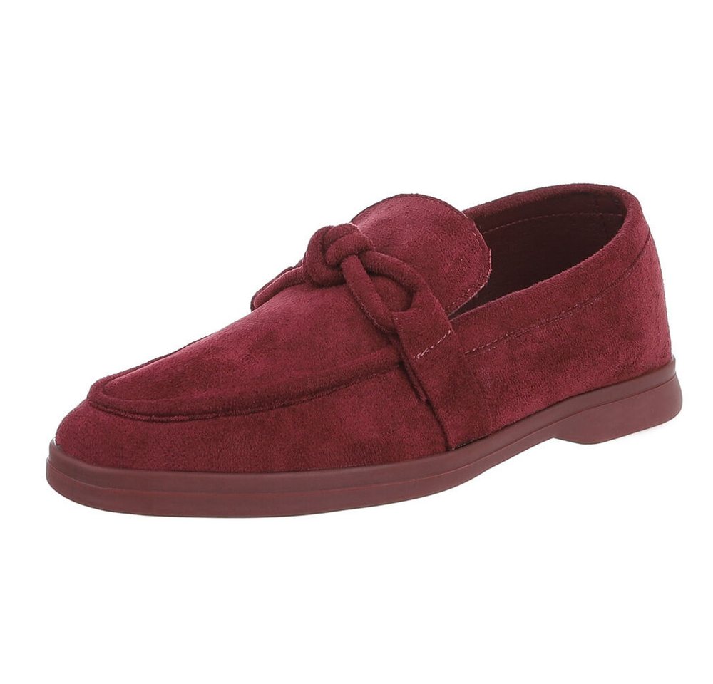 Ital-Design Damen Mokassin mit Schleife – Komfortabler Freizeit-Schuh Slipper (90033000) Blockabsatz Mokassins in Weinrot von Ital-Design
