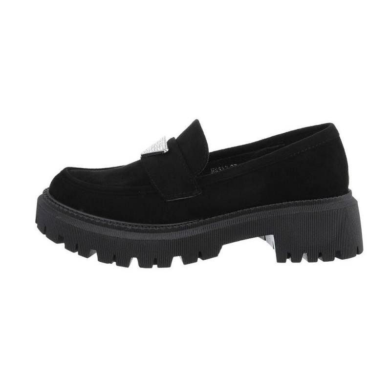 Ital-Design Damen Mokassins Freizeit Slipper (84989522) Blockabsatz Mokassins in Schwarz von Ital-Design