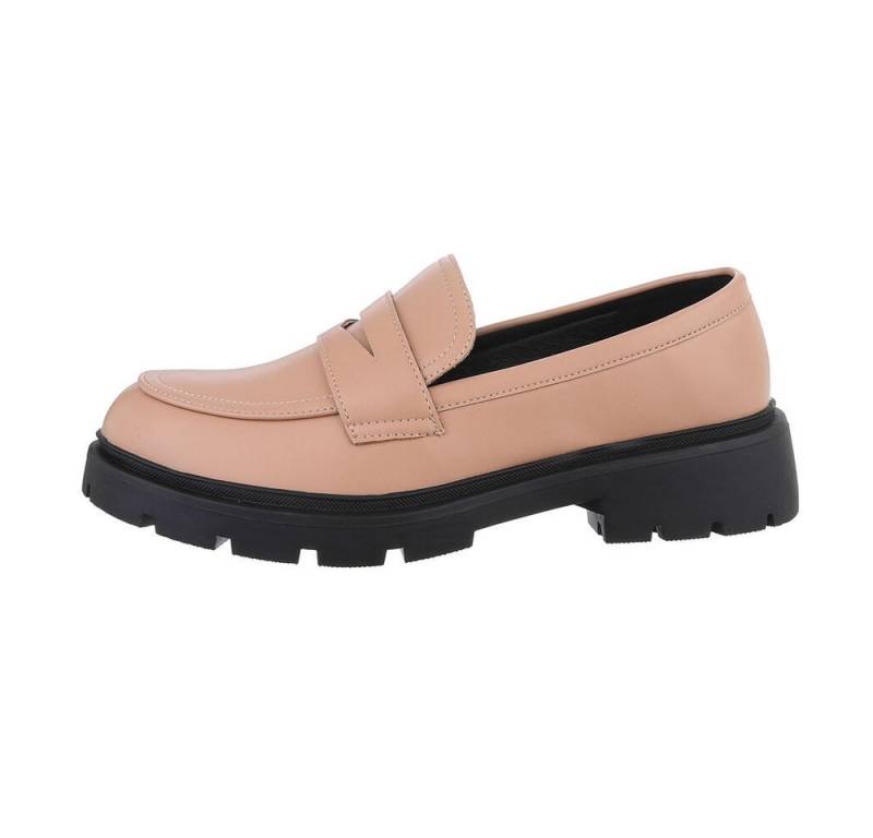 Ital-Design Damen Mokassins Freizeit Slipper (85960542) Blockabsatz Mokassins in Hellbraun von Ital-Design