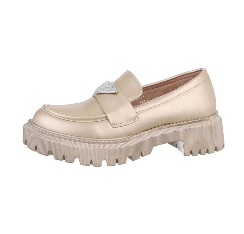 Ital-Design Damen Mokassins Freizeit Slipper (86188097) Blockabsatz Mokassins in Gold von Ital-Design