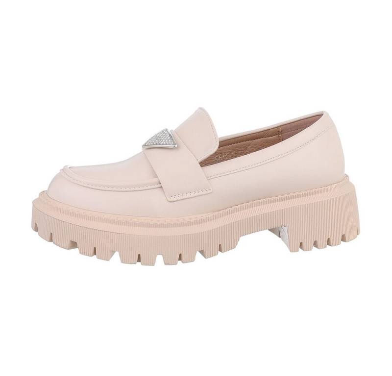 Ital-Design Damen Mokassins Freizeit Slipper (86188111) Blockabsatz Mokassins in Beige von Ital-Design