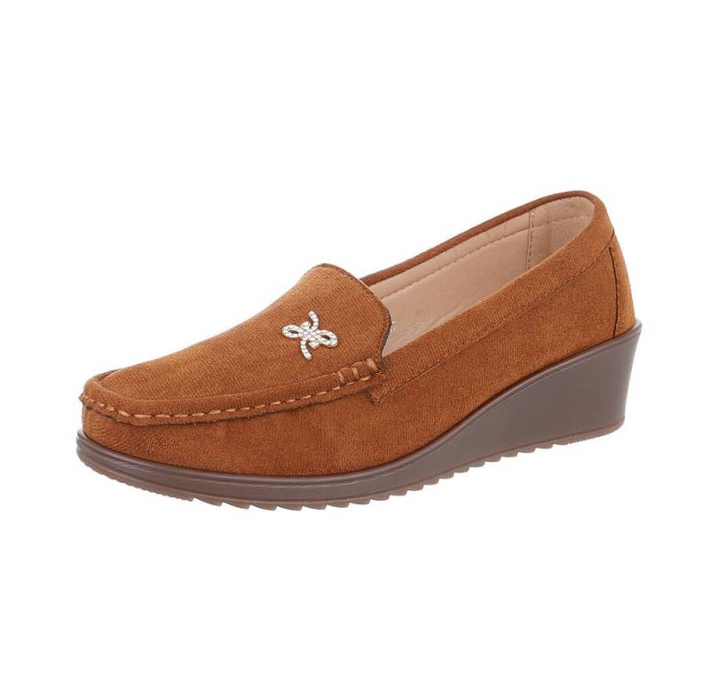Ital-Design Damen Mokassins Freizeit Slipper (87214381) Keilabsatz/Wedge Mokassins in Camel von Ital-Design