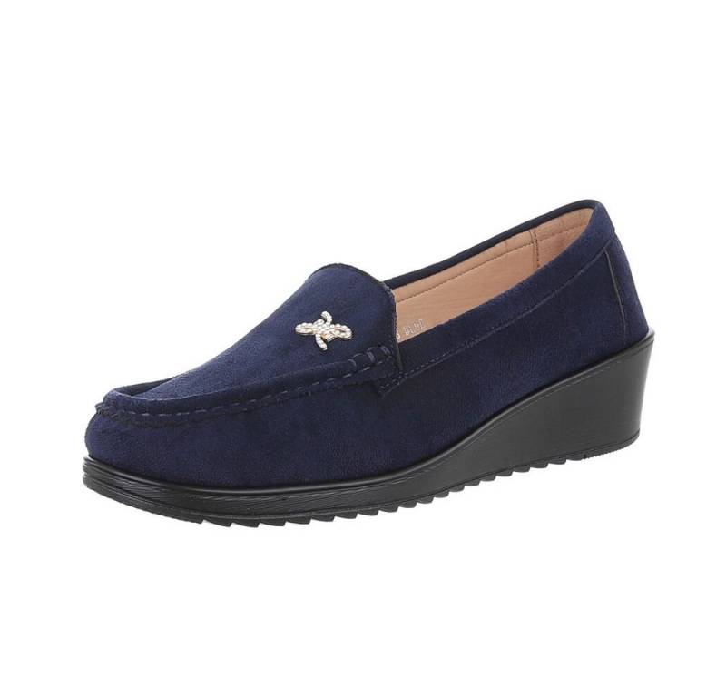 Ital-Design Damen Mokassins Freizeit Slipper (87214385) Keilabsatz/Wedge Mokassins in Dunkelblau von Ital-Design