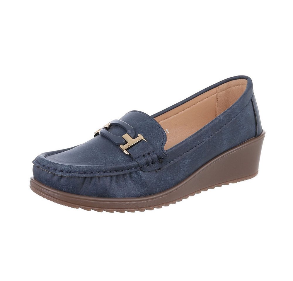 Ital-Design Damen Mokassins Freizeit Slipper (87214410) Keilabsatz/Wedge Mokassins in Dunkelblau von Ital-Design