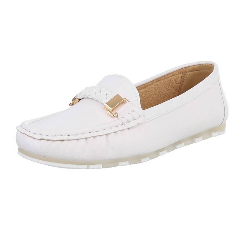 Ital-Design Eleganter Slipper – Bequeme Alltagsschuhe für Damen Slipper (89368809) Flach Mokassins in Weiß von Ital-Design