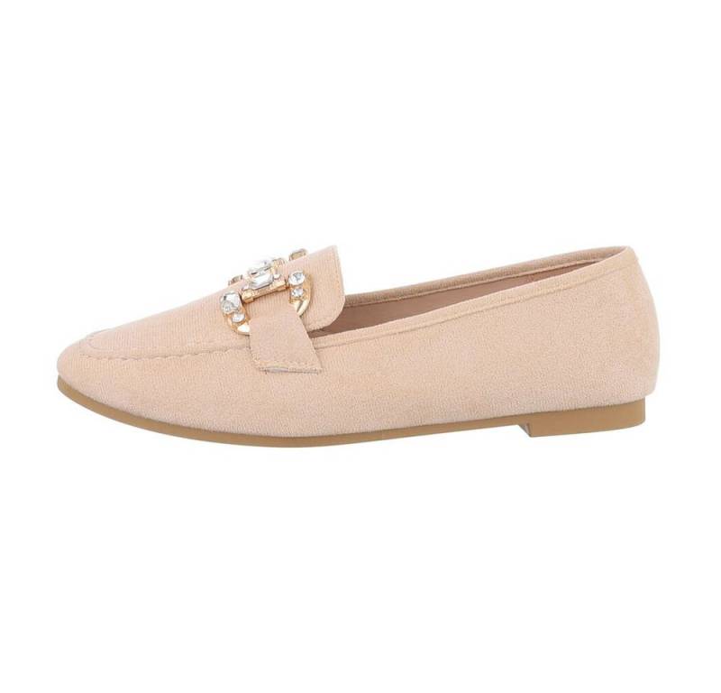 Ital-Design Damen Mokassins Freizeit Slipper Blockabsatz Mokassins in Beige von Ital-Design