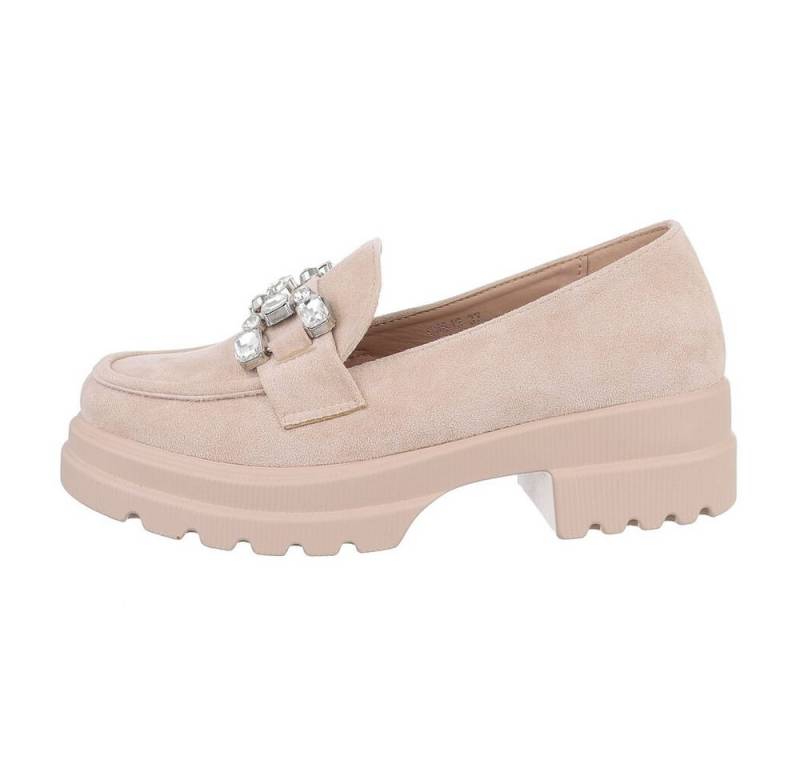 Ital-Design Damen Mokassins Freizeit Slipper Blockabsatz Mokassins in Beige von Ital-Design