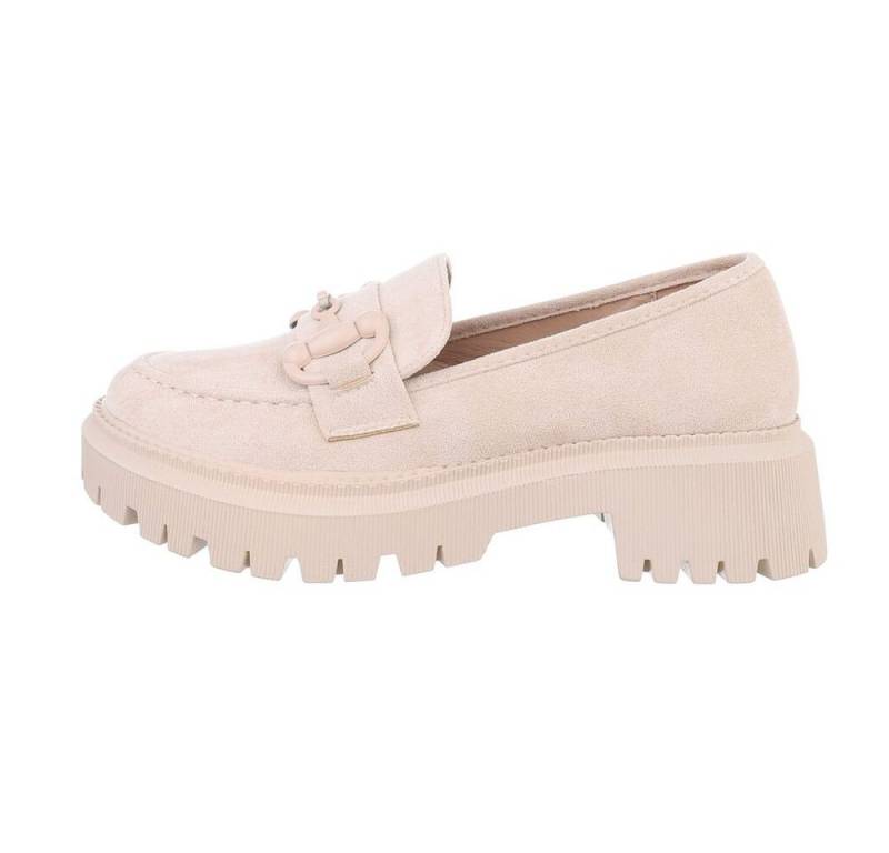 Ital-Design Damen Mokassins Freizeit Slipper Blockabsatz Mokassins in Beige von Ital-Design
