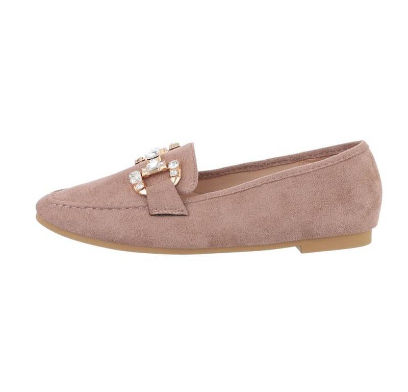 Ital-Design Damen Mokassins Freizeit Slipper Blockabsatz Mokassins in Hellbraun von Ital-Design