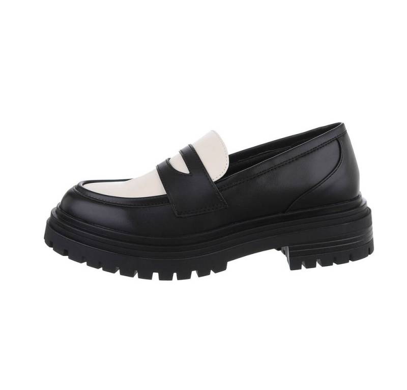 Ital-Design Damen Mokassins Freizeit Slipper Blockabsatz Mokassins in Schwarz von Ital-Design