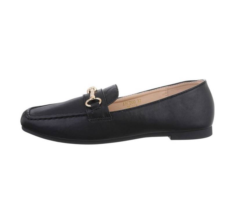 Ital-Design Damen Mokassins Freizeit Slipper Blockabsatz Mokassins in Schwarz von Ital-Design