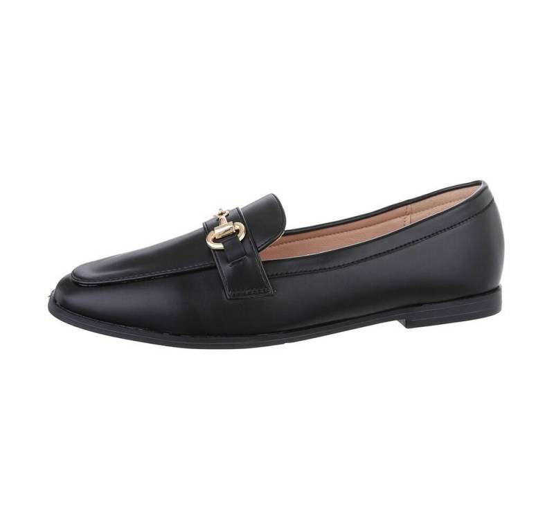Ital-Design Damen Mokassins Freizeit Slipper Blockabsatz Mokassins in Schwarz von Ital-Design