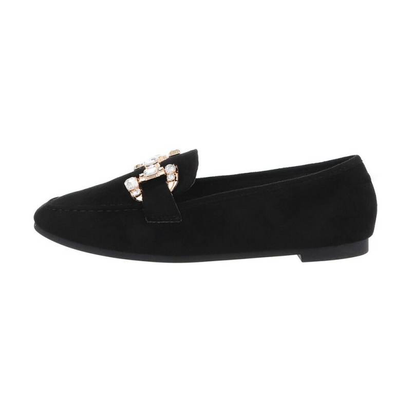 Ital-Design Damen Mokassins Freizeit Slipper Blockabsatz Mokassins in Schwarz von Ital-Design