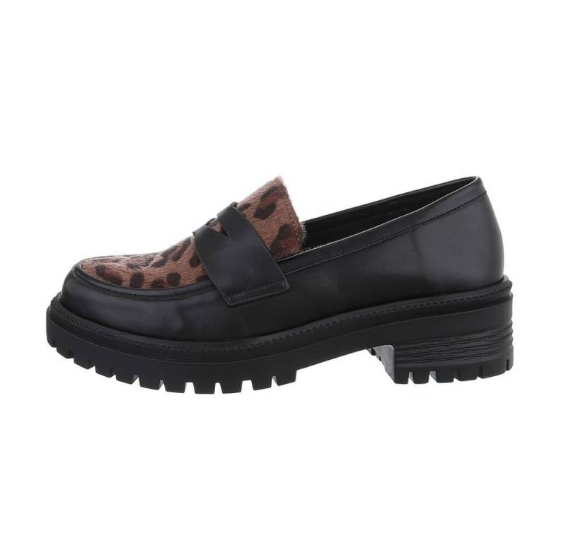 Ital-Design Damen Mokassins Freizeit Slipper Blockabsatz Mokassins in Schwarz von Ital-Design