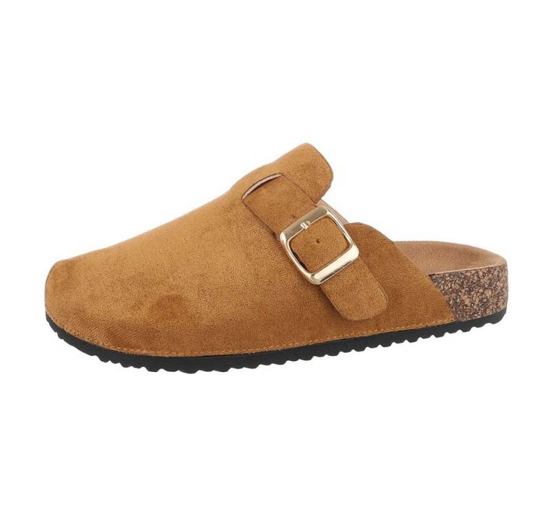 Ital-Design Eleganter Damenschuh mit Schnalle für Alltag und Freizeit Pantolette (85275944) Flach Pantoletten in Camel von Ital-Design
