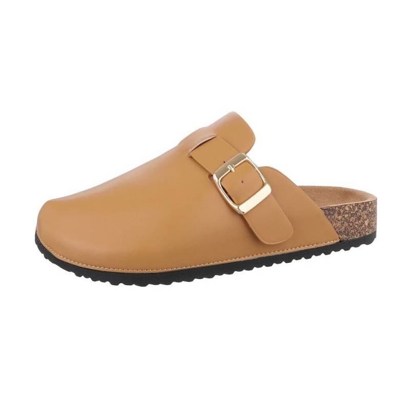 Ital-Design Damen Mules Freizeit Pantolette (85275977) Flach Pantoletten in Camel von Ital-Design