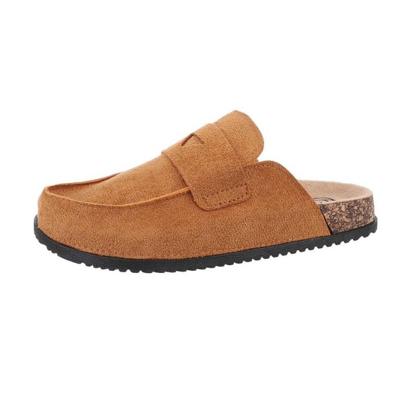Ital-Design Damen Mules Freizeit Pantolette (85697947) Flach Pantoletten in Camel von Ital-Design