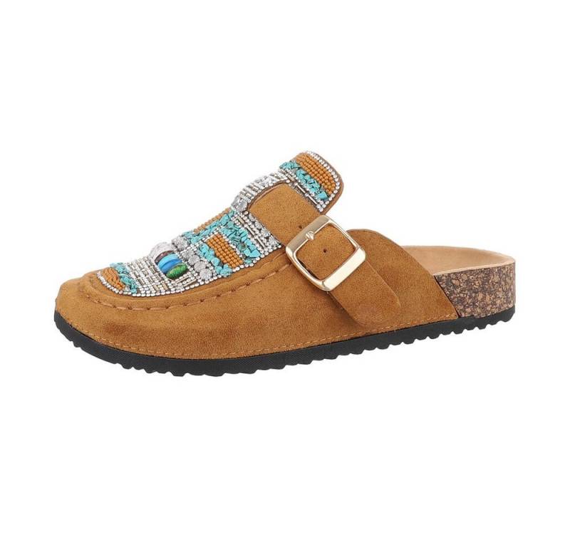 Ital-Design Damen Mules Freizeit Pantolette (85878268) Flach Pantoletten in Camel von Ital-Design