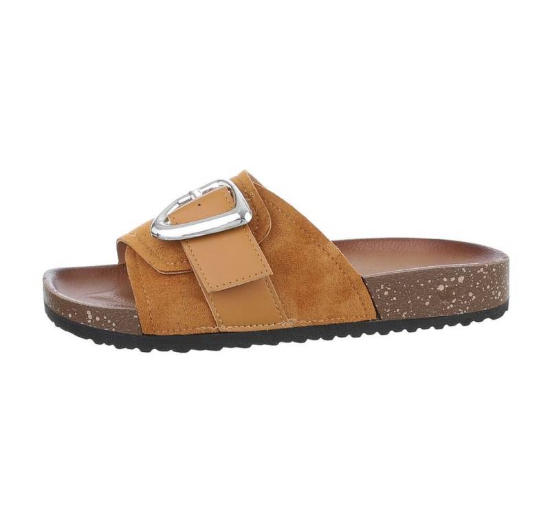 Ital-Design Damen Mules Freizeit Pantolette (85878321) Flach Pantoletten in Camel von Ital-Design