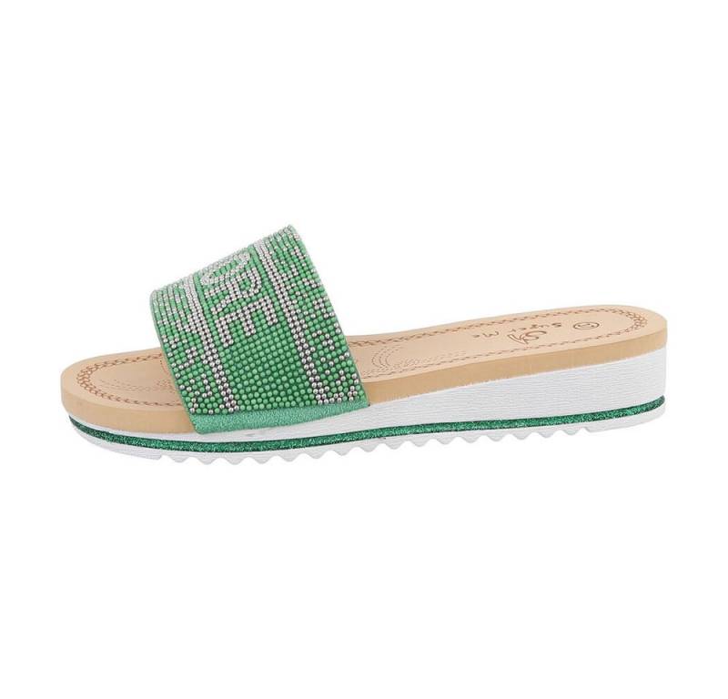 Ital-Design Damen Mules Freizeit Pantolette (86016952) Keilabsatz/Wedge Keilsandaletten in Grün von Ital-Design