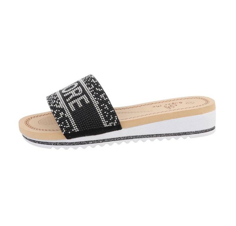 Ital-Design Damen Mules Freizeit Pantolette (86016967) Keilabsatz/Wedge Keilsandaletten in Schwarz von Ital-Design