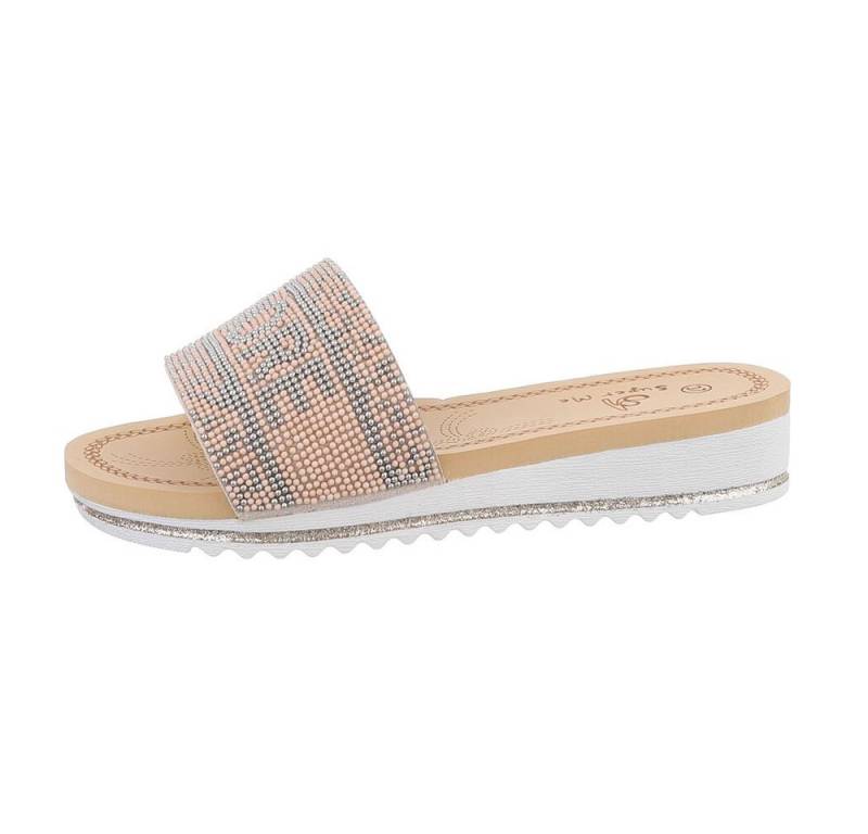 Ital-Design Damen Mules Freizeit Pantolette (86016971) Keilabsatz/Wedge Keilsandaletten in Beige von Ital-Design