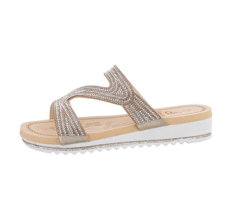 Ital-Design Damen Mules Freizeit Pantolette (86017014) Keilabsatz/Wedge Keilsandaletten in Gold von Ital-Design