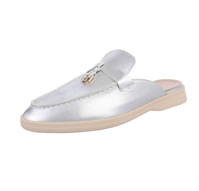 Ital-Design Damen Mules Freizeit Pantolette (86192497) Blockabsatz Pantoletten in Silber von Ital-Design