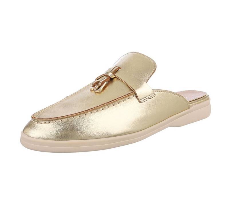 Ital-Design Damen Mules Freizeit Pantolette (86192501) Blockabsatz Pantoletten in Gold von Ital-Design