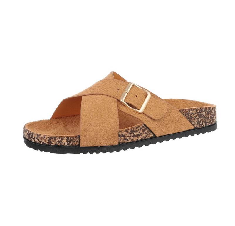 Ital-Design Damen Mules Freizeit Pantolette (86526937) Flach Pantoletten in Camel von Ital-Design