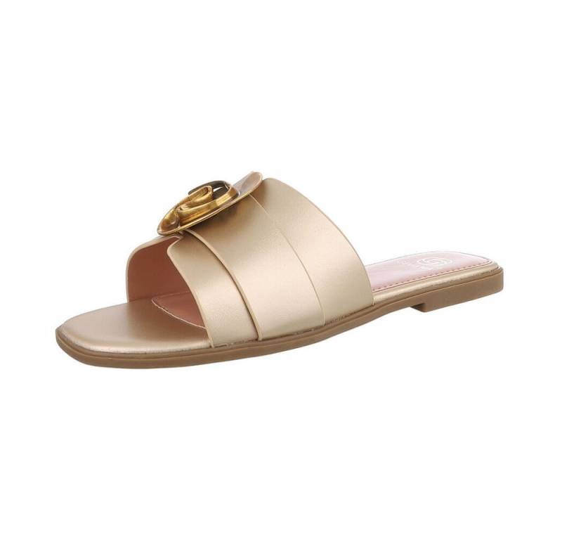Ital-Design Damen Mules Freizeit Pantolette (86527010) Blockabsatz Pantoletten in Gold von Ital-Design