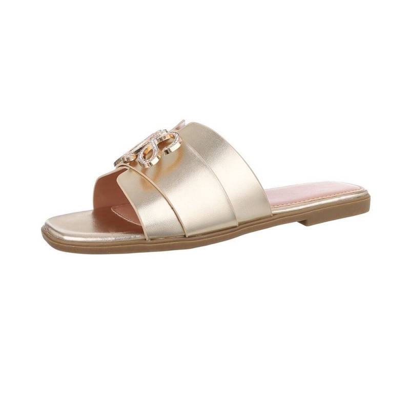 Ital-Design Damen Mules Freizeit Pantolette (86527033) Blockabsatz Pantoletten in Gold von Ital-Design