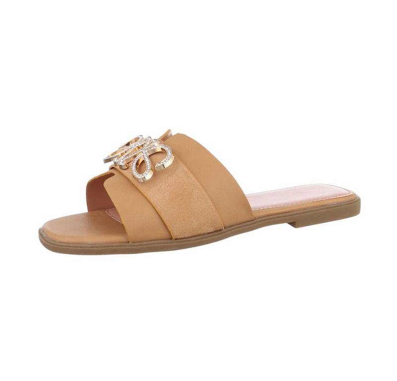 Ital-Design Damen Mules Freizeit Pantolette (86527042) Blockabsatz Pantoletten in Camel von Ital-Design