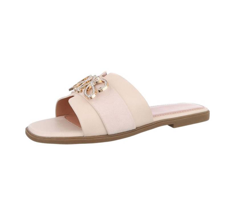 Ital-Design Damen Mules Freizeit Pantolette (86527052) Blockabsatz Pantoletten in Beige von Ital-Design