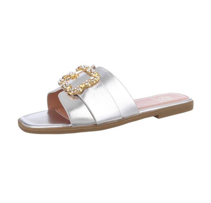 Ital-Design Damen Mules Freizeit Pantolette (86527059) Blockabsatz Pantoletten in Silber von Ital-Design