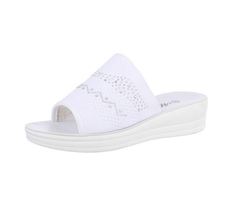 Ital-Design Damen Mules Freizeit Pantolette (86527299) Keilabsatz/Wedge Keilsandaletten in Weiß von Ital-Design