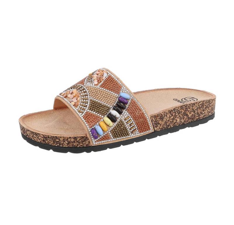 Ital-Design Damen Mules Freizeit Pantolette (86706235) Flach Pantoletten in Camel von Ital-Design