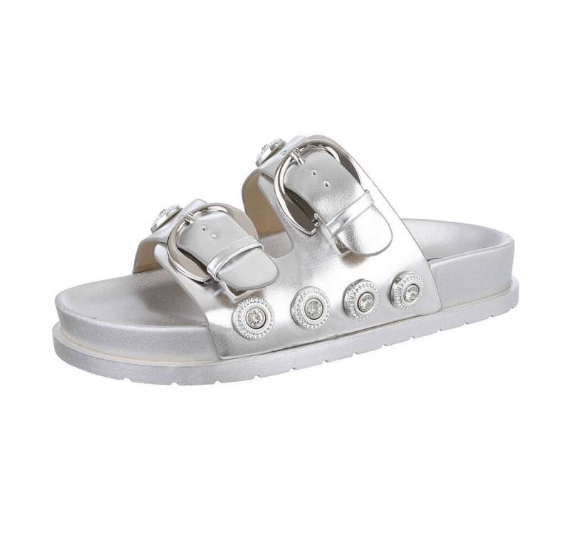 Ital-Design Damen Mules Freizeit Pantolette (86706544) Flach Pantoletten in Silber von Ital-Design