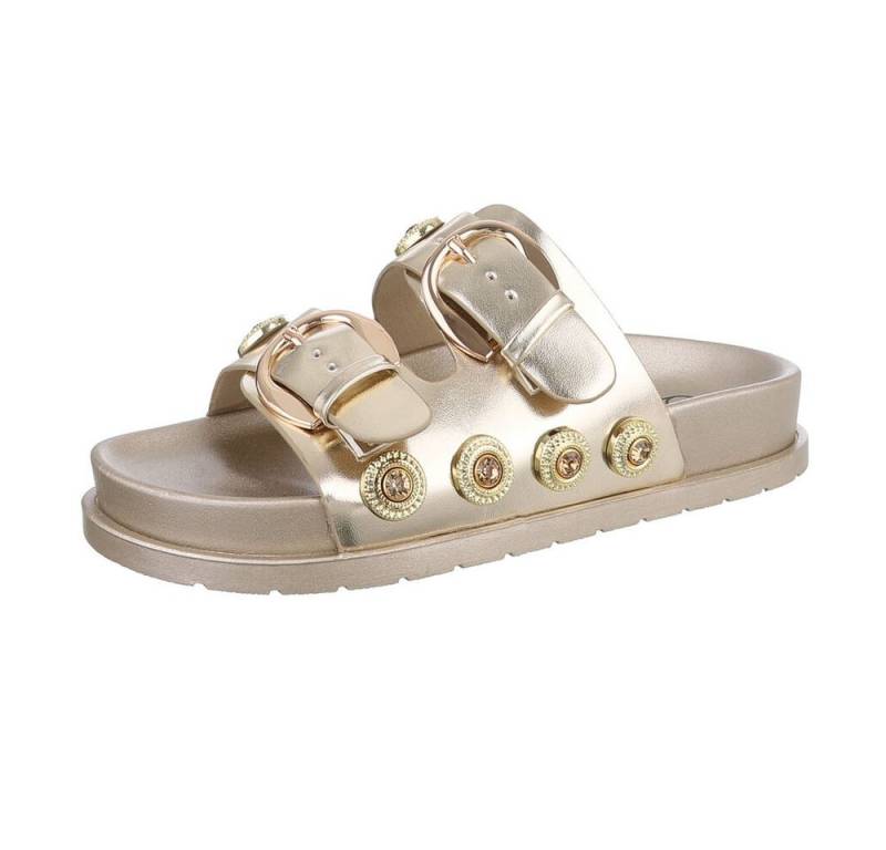 Ital-Design Damen Mules Freizeit Pantolette (86706551) Flach Pantoletten in Gold von Ital-Design