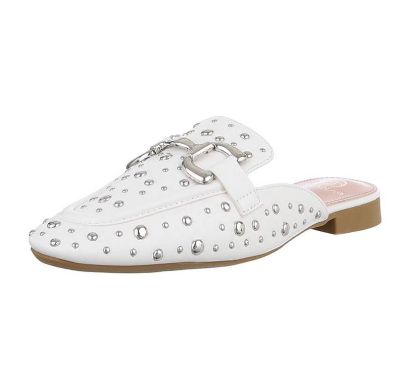 Ital-Design Damen Mules Freizeit Pantolette (88930218) Blockabsatz Pantoletten in Weiß von Ital-Design