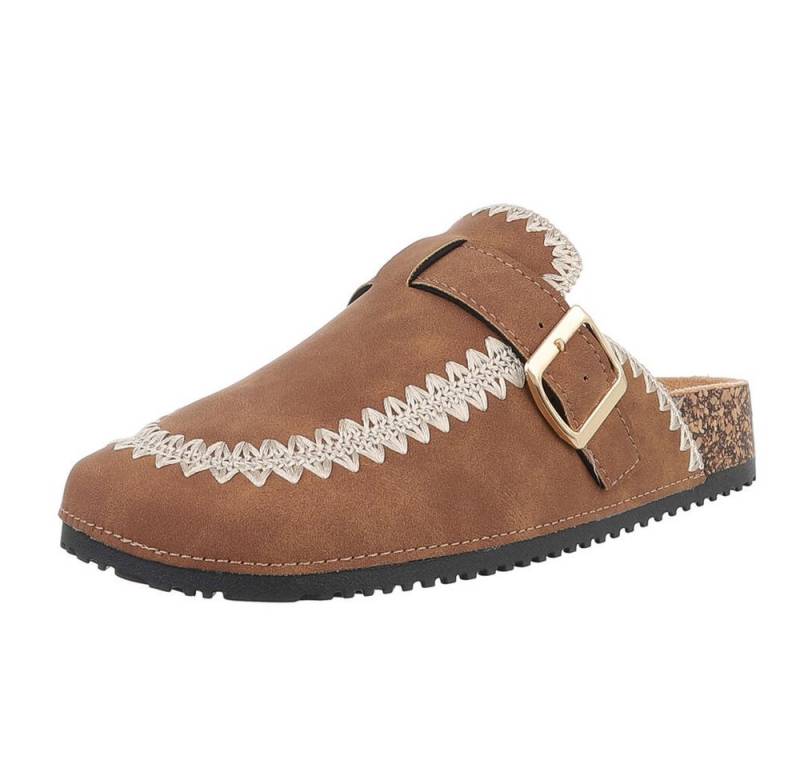 Ital-Design Damen Mules Freizeit Pantolette (88930340) Flach Pantoletten in Camel von Ital-Design