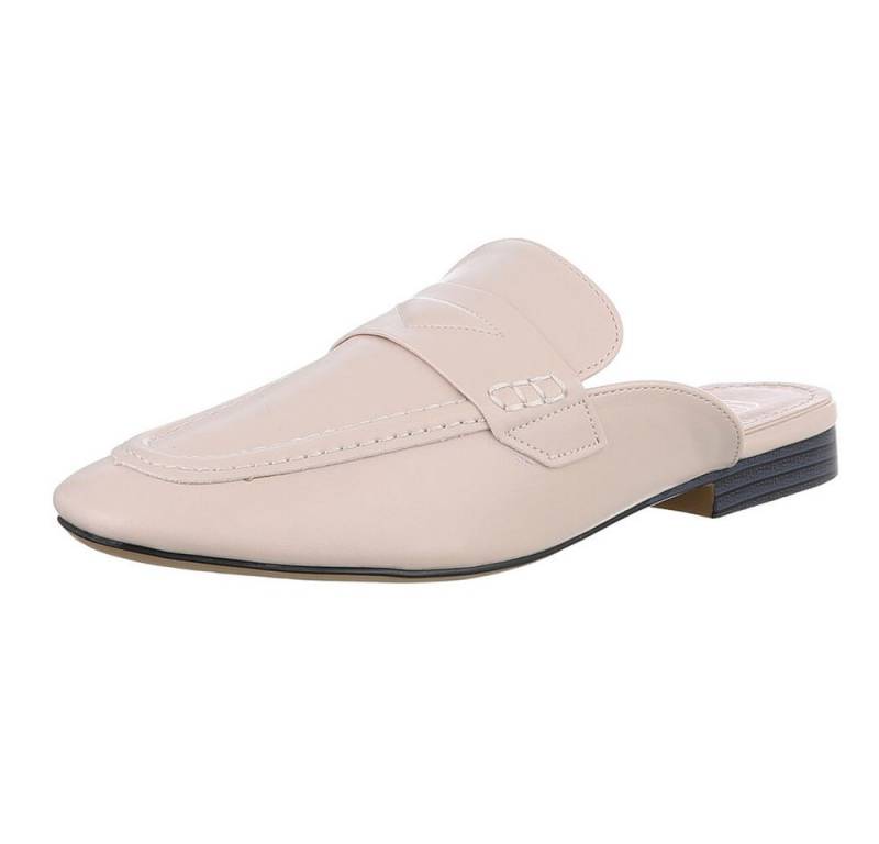 Ital-Design Damen Mules Freizeit Pantolette (88930383) Blockabsatz Pantoletten in Beige von Ital-Design