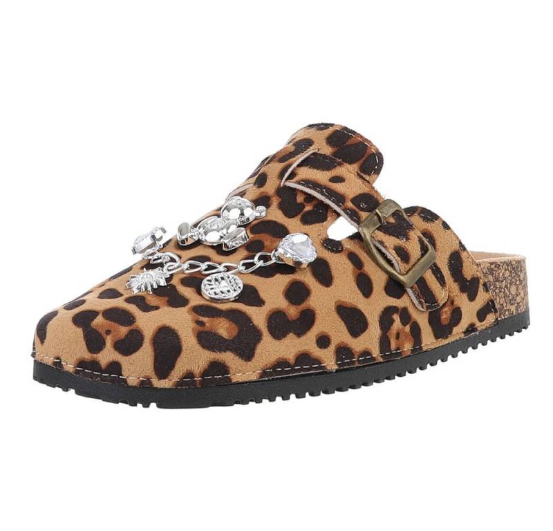 Ital-Design Damen Mules Freizeit Pantolette (88930424) Flach Pantoletten in Beige von Ital-Design