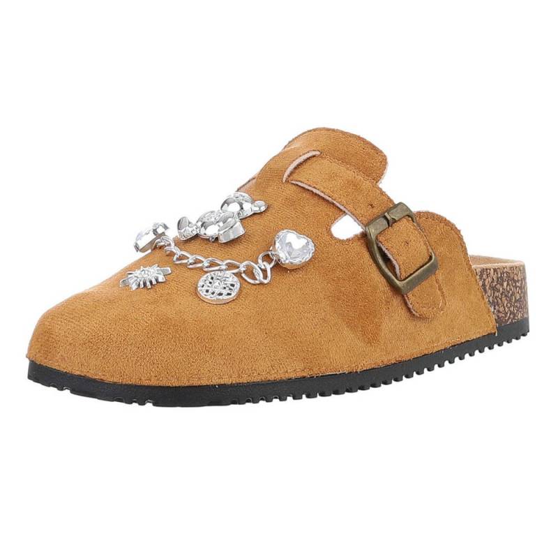 Ital-Design Damen Mules Freizeit Pantolette (88930441) Flach Pantoletten in Camel von Ital-Design